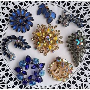Vintage Estate Unsigned Designer Rhinestone Brooch Lot